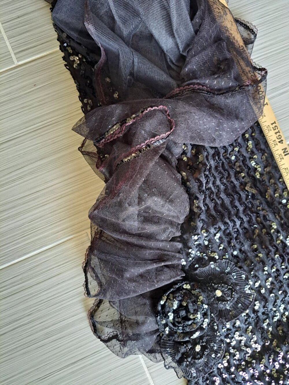 Vintage Karen Okada Climax Black Sequin Tulle Dress Size S 5/6 USA Asymmetrical - Picture 10 of 10
